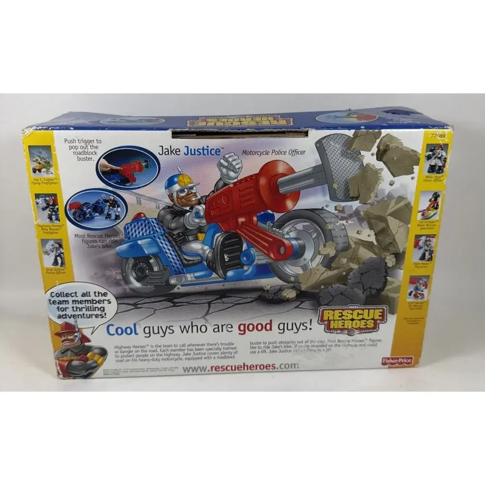 Vtg 2001 Fisher Price Rescue Heroes Jake Justice Motorcycle Highway Heroes New